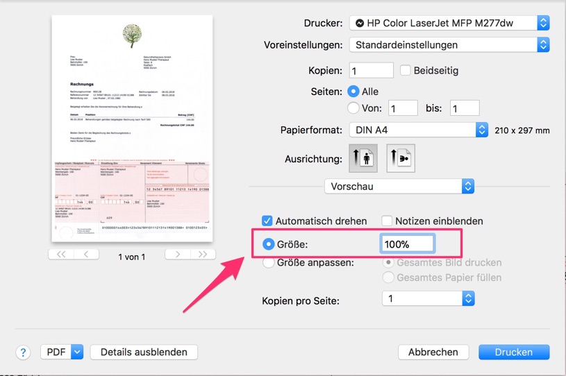 Status der Rechnung